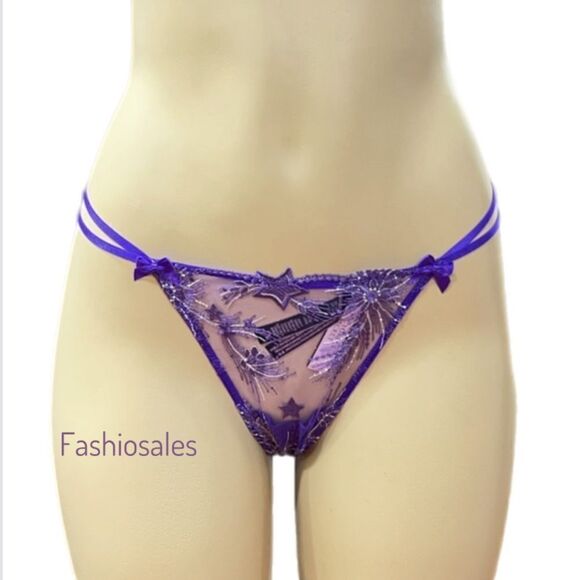 Victorias Secret Very Sexy Starstruck Mesh V- string thong panty Bright Violet M - Picture 6 of 8